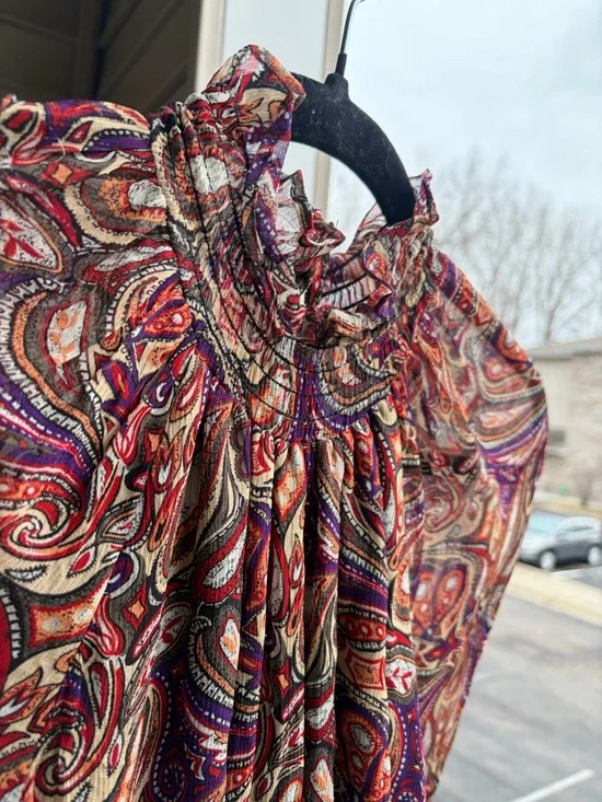 🆕 Gilner Farrar Paisley Maxi Dress Boho Long Sleeve Smocked Waist Flowy Size S - Picture 6 of 13